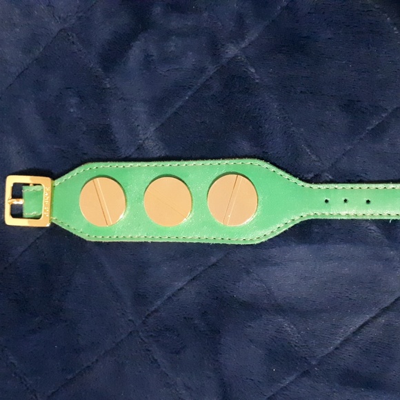 CC SKYE Green Leather Giant Screw Cuff Bracelet - Picture 2 of 4